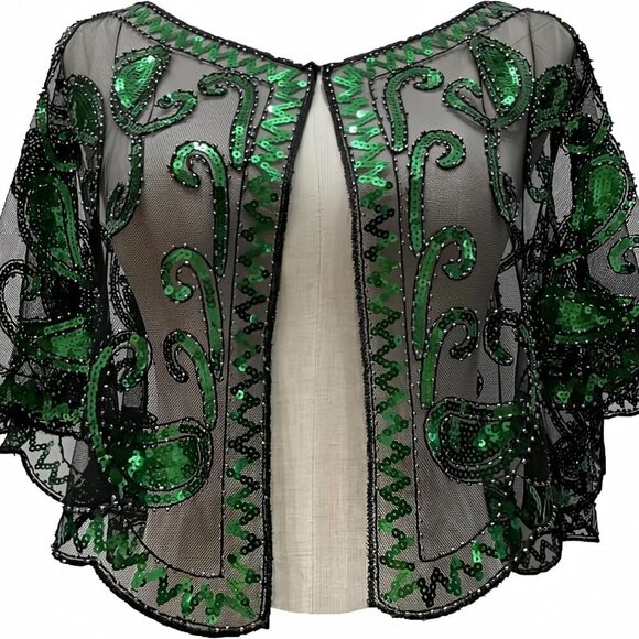 Accessories - 1920s Womens Sequin Beaded Evening Wrap Shawl for Wedding Party Dress